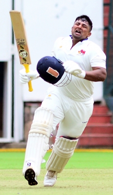 Sarfaraz Khan and Siddhesh Lad hit centuries and put Mumbai on top against Hyderabad on the opening day of their Elite Group D match in the Ranji Trophy 2025-26 season at the Rajiv Gandhi International Stadium in Hyderabad on Thursday. Photo credit: IANS