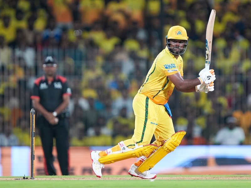 Sanju Samson hits an unbeaten 115, Mhatre slams 59 as Chennai Super Kings post 212/2 against Delhi Capitals in the Indian Premier League (IPL) 2026 in Chennai on Saturday. Photo credit: IANS  