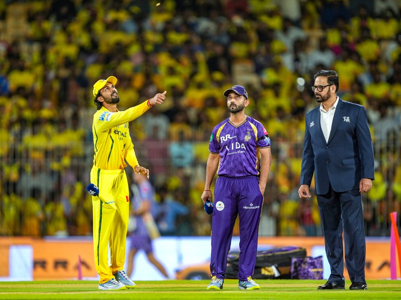 Varun Chakaravarthy comes in as Kolkata Knight Riders ask unchanged Chennai Super Kings to bat first in the 22nd match of the Indian Premier League (IPL) 2026 at the MA Chidambaram Stadium in Chennai on Tuesday. Photo credit: IANS 