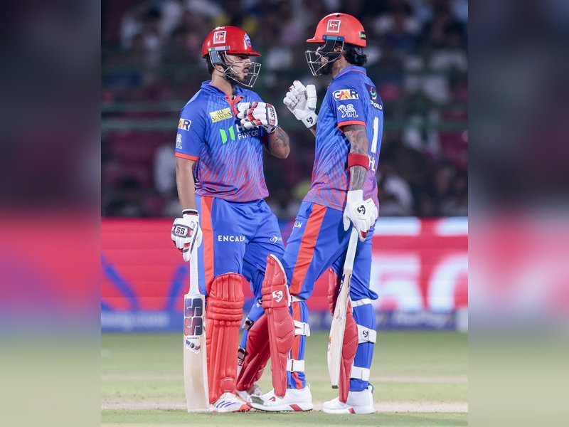 KL Rahul and Pathum Nissanka fifties guide Delhi Capitals to their highest chase ever in a high-scoring Match 43 of the Indian Premier League (IPL) 2026 in Jaipur on Friday. Photo credit: IANS 