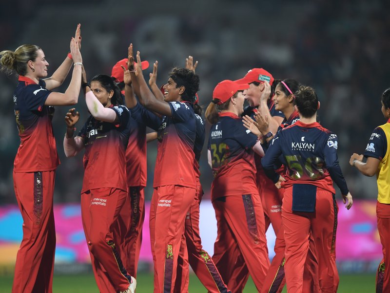 Shreyanka Patil picks five-for as Royal Challengers Bengaluru (RCB) beat Gujarat Giants by 32 runs, become table toppers in Match 9 of the Women's Premier League (WPL) 2026 at the Dr. DY Patil Stadium in Navi Mumbai on Friday. Photo credit: IANS