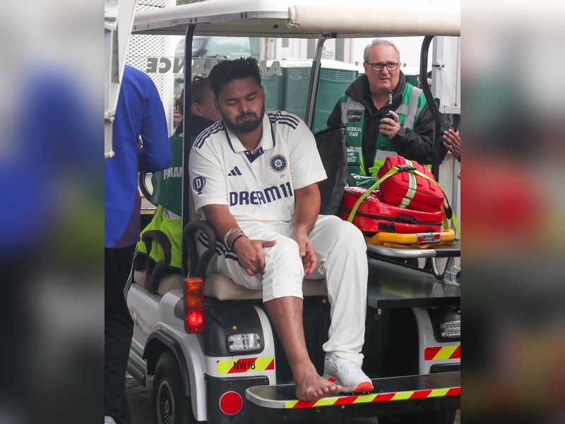 Rishabh Pant taken for scans after leaving the field due to right foot injury suffered on the opening day of the fourth Test of the Anderson-Tendulkar Trophy series at the Old Trafford in Manchester on Wednesday. IANS Photos