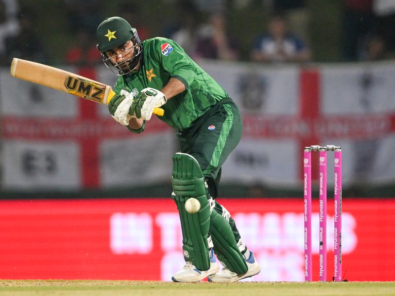 Sahibzada Farhan's, late flourish from Shadab help Pakistan post 164/9 against England in their Super 8 clash in the ICC Men's T20 World Cup 2026 at the Pallekele International Cricket Stadium in Kandy on Tuesday. Photo credit: IANS