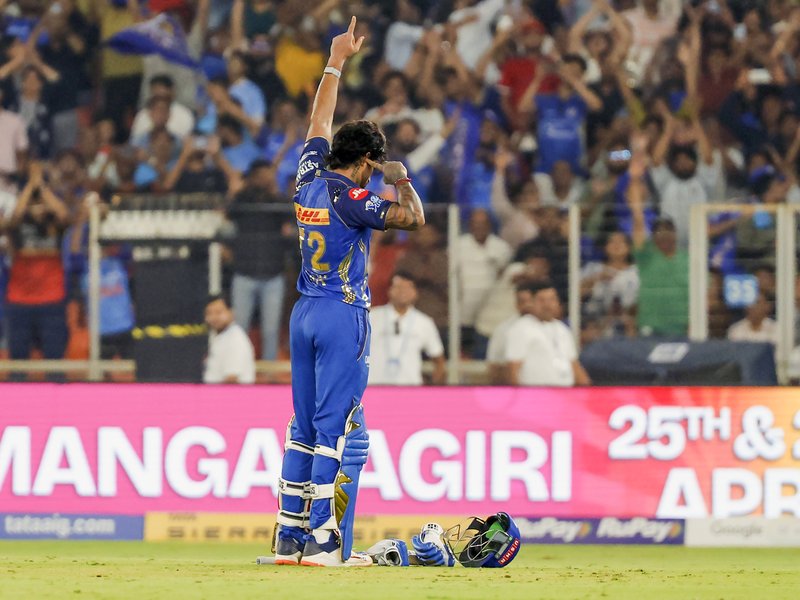 Tilak Varma's century guides Mumbai Indians to 199/5 against Gujarat Titans in Match 30 of the Indian Premier League (IPL) 2026 at the Narendra Modi Stadium on Monday. Photo credit: IANS 