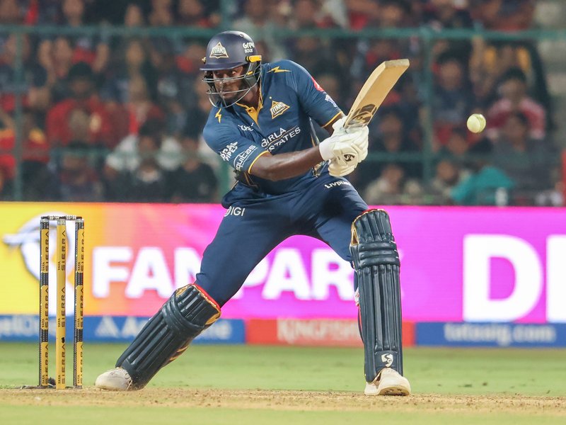 Sai Sudharsan's century lifts Gujarat Titans to 205/3 against Royal Challengers Bengaluru in the Indian Premier League (IPL) 2026 at the M Chinnaswamy Stadium.in Bengaluru on Friday. Photo credit: IANS  
