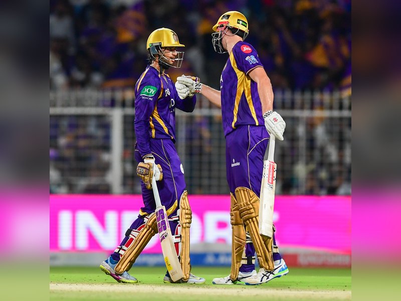 Finn Allen’s 93, Angkrish Raghuvanshi’s 82 not out help Kolkata Knight Riders post 247/2 against Gujarat Titans in Ahmedabad. Photo credit: IANS 