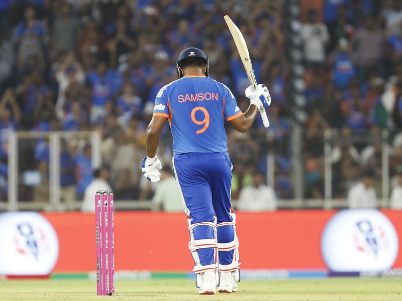 Sanju Samson joins Virat Kohli in elite company with a fifty in final against New Zealand in the ICC Men's T20 World Cup 2026 in Ahmedabad on Sunday. Photo credit: IANS 