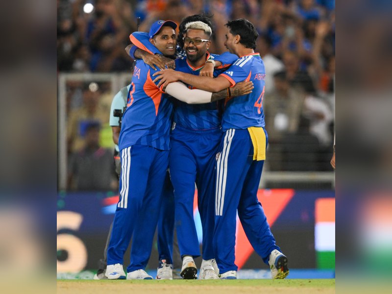 Sanju Samson, Jasprit Bumrah star as India beat New Zealand by 96 runs in the final and clinch their third title in the ICC Men's T20 World Cup at the Narendra Modi Stadium in Ahmedabad on Sunday. Photo credit: IANS