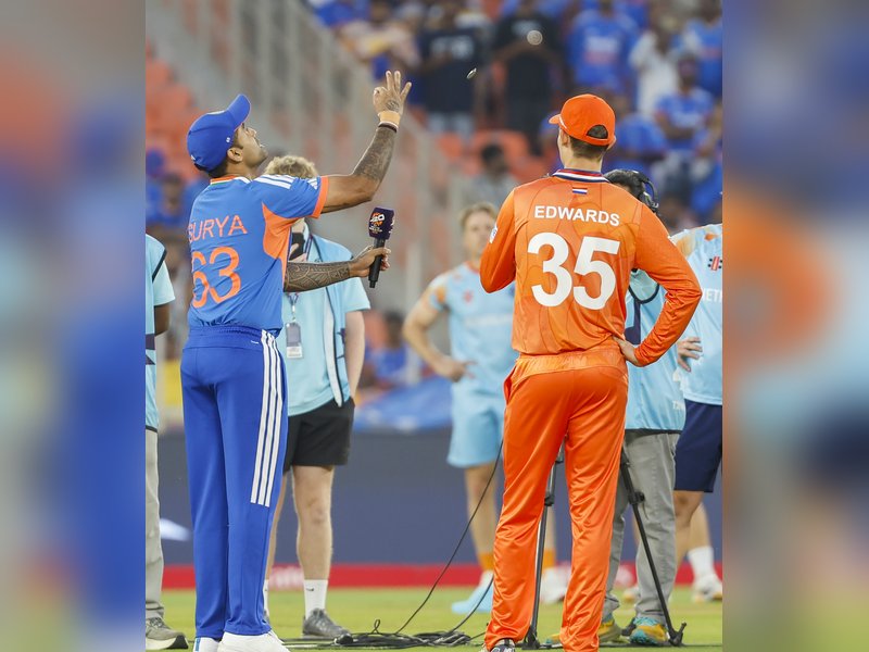 Arshdeep Singh, Washington Sundar come in as India elect to bat against the Netherlands in the ICC Men's T20 World Cup 2026 at the Narendra Modi Stadium. Photo credit: IANS 