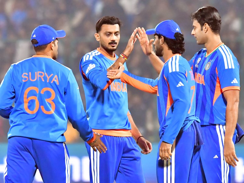 Varun Chakaravarthy picks 3-7 as India register massive 93-run win over Namibia in a Group A clash in the ICC Men's T20 World Cup 2026 at the Arun Jaitley Stadium in New Delhi on Thursday. Photo credit: IANS