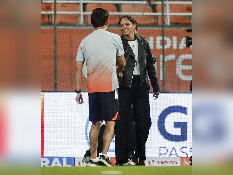 This is a special moment for me, says Harmanpreet on stand naming honour at Maharaja Yadavindra Singh International Cricket Stadium in New Chandigarh on Thursday. Photo credit: IANS