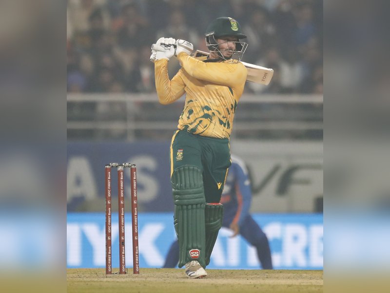 When I do get going, I try to make it count, says Quinton de Kock on his match-winning 90 in the second T20I at the Maharaja Yadavindra Singh International Cricket Stadium in New Chandigarh on Thursday. Photo credit: IANS