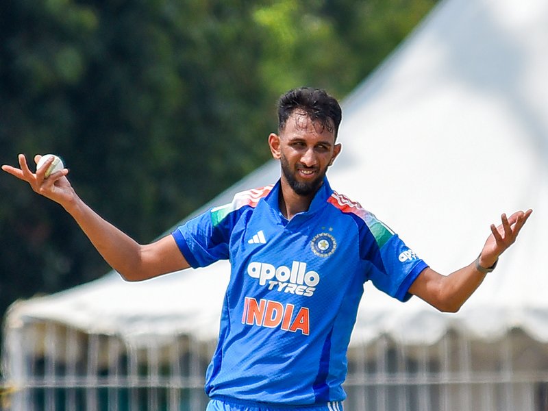 Really happy to be coming in on a hot day, bowling well and helping the team, says Prasidh Krishna after taking his maiden five-wicket haul in the third ODI against Afghanistan in Chennai on Saturday. Photo credit: IANS 