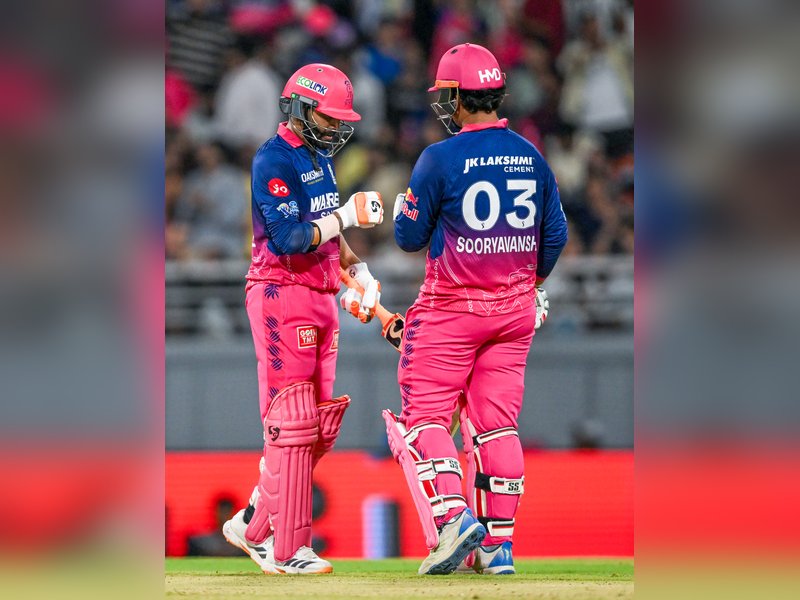 Vaibhav Sooryavanshi’s 96, breezy knocks by Ravindra Jadeja and Donovan Ferreira's knocks carry Rajasthan Royals to 214/6 against Gujarat Titans in Qualifier 2 of the Indian Premier League (IPL) 2026 at the Maharaja Yadavindra Singh International Cricket Stadium in New Chandigarh on Friday. Photo credit: IANS 