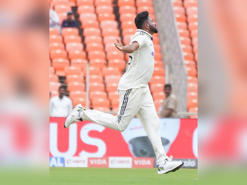 Wobble seam has given me the same success as in-swing, says pacer Mohammad Siraj after his 4-40 haul against WI on Day 1 of first Test in Ahmedabad on Thursday. Photo credit: IANS