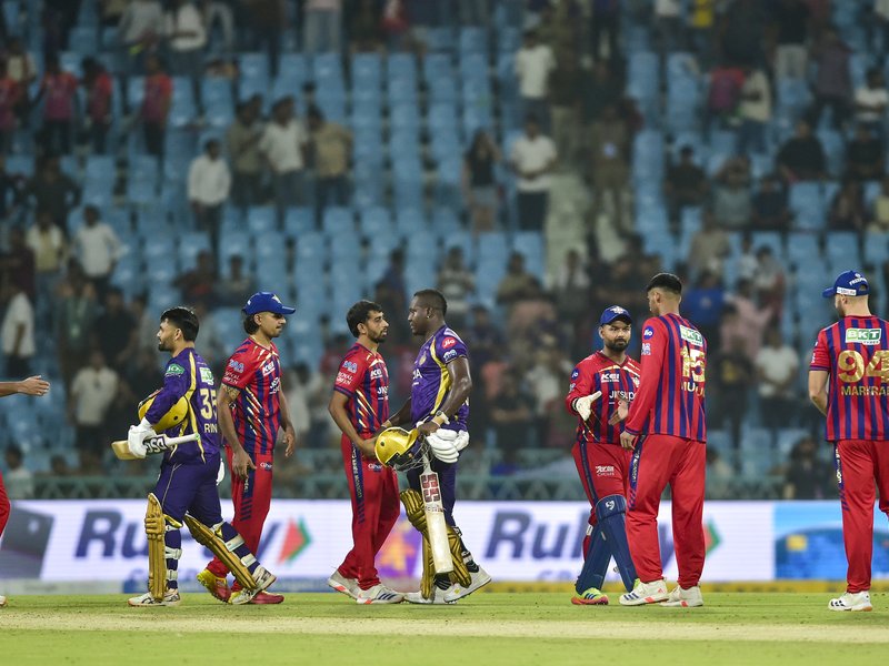 Sunil Narine, Rinku Singh help KKR clinch victory in Super Over against Lucknow Super Giants in the Indian Premier League (IPL) 2026 at the BRSABV Ekana Stadium in Lucknow on Sunday. Photo credit: IANS 