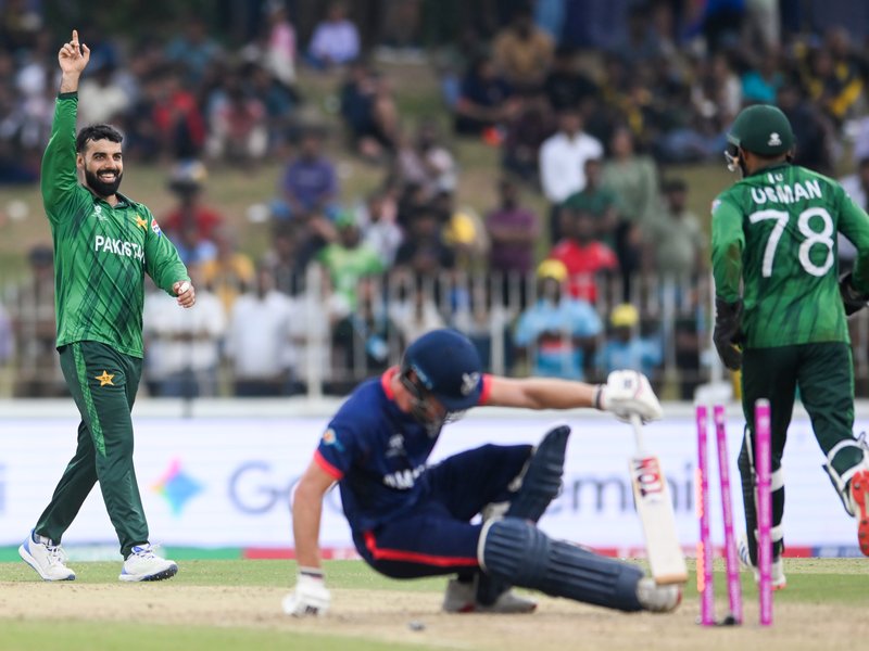 Usman Tariq’s 4-fer helps Pakistan spin their way into Super 8s with 102-run win over Namibia in the ICC Men's T20 World Cup 2026 in Colombo on Wednesday. Photo credit: IANS