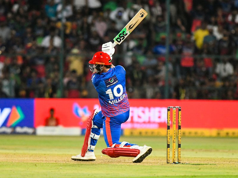 Was good to get over the line, says DC’s David Miller after applying finishing touches to their win against Royal Challengers Bengaluru in Bengaluru on Saturday. Photo credit: IANS 