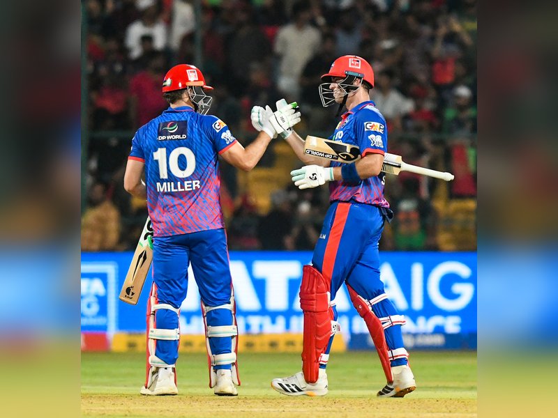 Bowlers, Tristian Stubbs, David Miller power Delhi Capitals to tense six-wicket win over Royal Challengers Bengaluru at the M. Chinnaswamy Stadium in Bengaluru on Saturday. Photo credit: IANS 