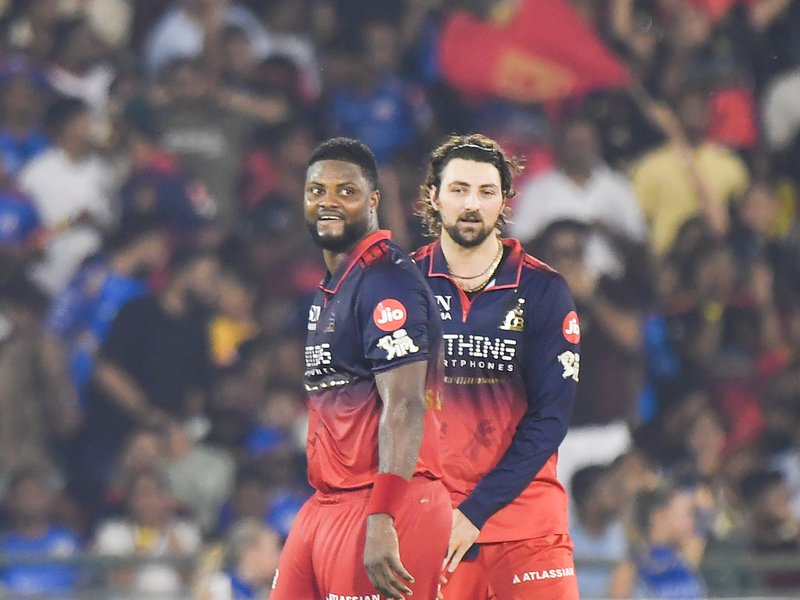 Royal Challengers Bengaluru (RCB) batter Tim David penalised for ‘obscene gesture’ during the match against Mumbai Indians in the Indian Premier League (IPL) 2026 in Raipur on Sunday. Photo credit: IANS