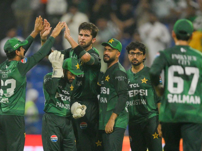 Abu Dhabi: Pakistan's Shaheen Afridi celebrates with teammates after dismissing Sri Lanka's Pathum Nissanka during the Asia Cup 2025 match between Sri Lanka and Pakistan at the Sheikh Zayed Stadium in Dubai on Tuesday, September 23, 2025. (Photo: IANS/Biplab Banerjee)