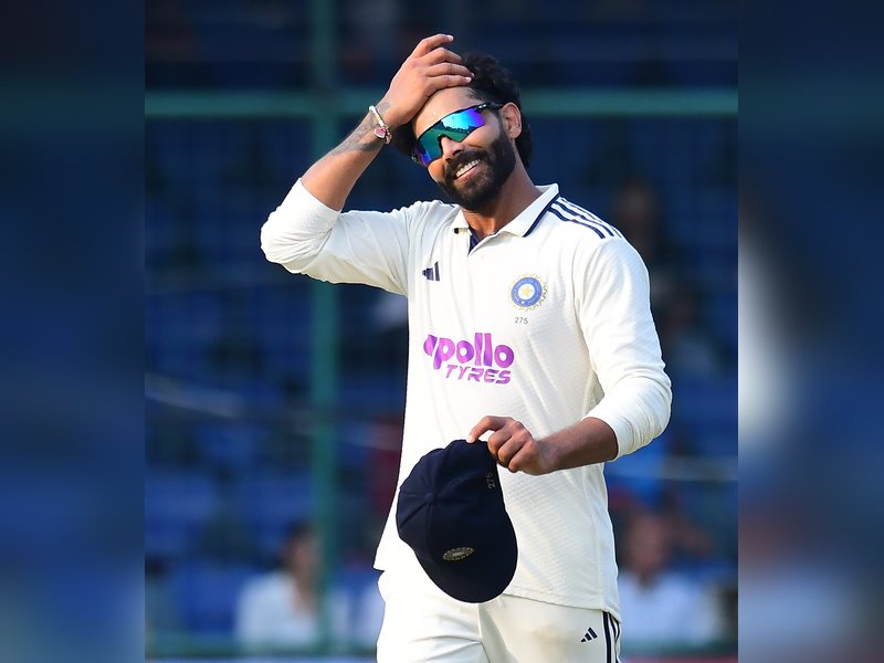 Ravindra Jadeja eyes early breakthroughs on day three despite not much spin available at the Arun Jaitley Stadium pitch in the second Test against West Indies in New Delhi on Saturday. Photo credit: IANS