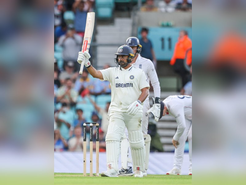 Karun Nair's unbeaten half-century takes India to 204/6 against England at stumps on a rain-marred first day of the fifth and final Test of the Anderson-Tendulkar Trophy at The Oval in London on Thursday. IANS Photos