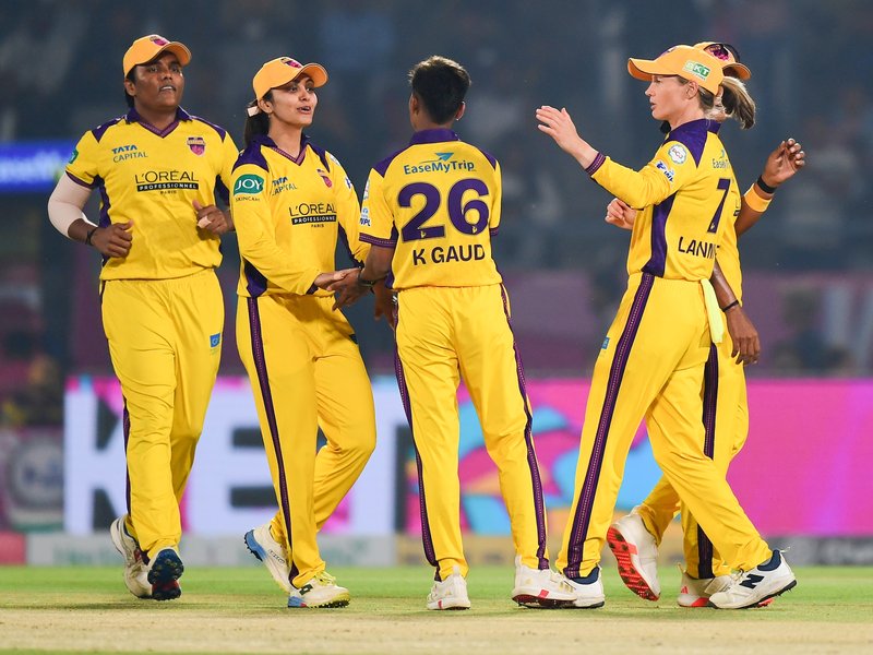 Sophie Devine's unbeaten fifty takes Gujarat Giants to 153/8 against UP Warriorz in the Women's Premier League (WPL) 2026 clash at the BCA Stadium in Vadodara on Thursday. Photo credit: IANS