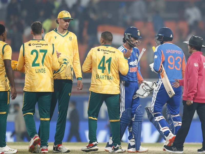 Ottniel Baartman picks 4-24 as South Africa level series with 51-run win over India at the Maharaja Yadavindra Singh International Cricket Stadium in New Chandigarh on Thursday. Photo credit: IANS