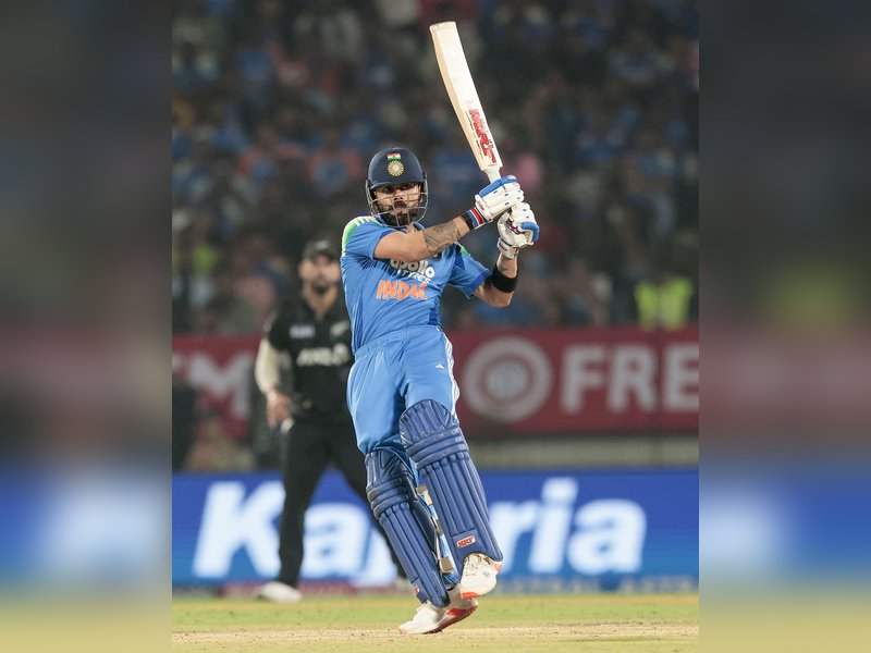 Virat Kohli goes past Kumar Sangakkara, becomes second-highest run-scorer of all time during India's first ODI against New Zealand at the BCA International Stadium in Kotambi, Vadodara, on Sunday.  Photo credit: IANS