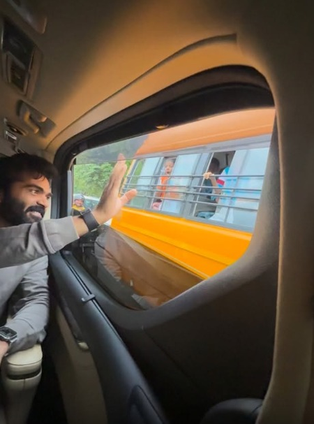 Silambarasan TR adorably greets children on their way to school Silambarasan TR adorably greets children on their way to school