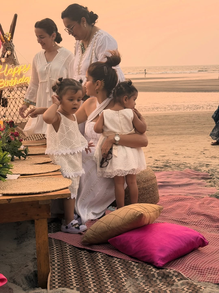 Rubina Dilaik drops a glimpse of twins Edhaa & Jeeva's 2nd birthday celebration by the beach