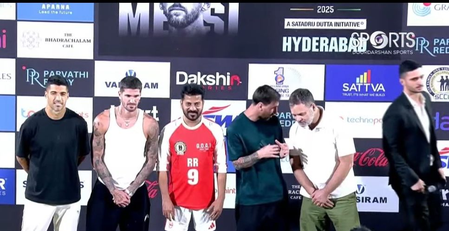 GOAT Tour: Messi appears at Uppal Stadium in Hyderabad, seen waving to the crowd in broadcast visuals GOAT Tour: Messi appears at Uppal Stadium in Hyderabad, seen waving to the crowd in broadcast visuals
