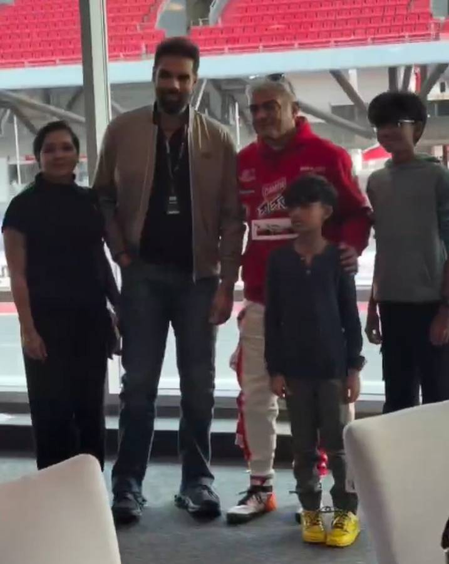 Sathyaraj's son Sibi Sathyaraj catches up with Ajith Kumar at Dubai Autodrome; video goes viral
