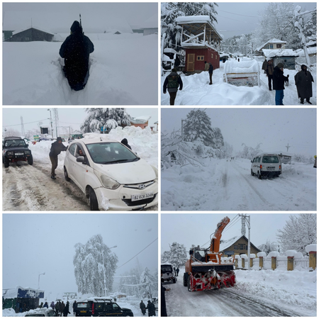 जम्मू-कश्मीर: तंगमर्ग उपमंडल में भारी बर्फबारी के बीच पुलिस ने पर्यटकों की आवाजाही सुगम कराई