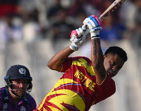 टी20 विश्व कप: शिमरोन हेटमायर का रिकॉर्ड अर्धशतक, वेस्टइंडीज ने स्कॉटलैंड को 183 का लक्ष्य दिया