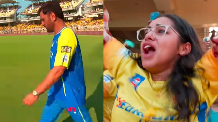 चिदंबरम स्टेडियम में गूंजा धोनी के नाम का शोर, माही को देखते ही भावुक हुई महिला फैन