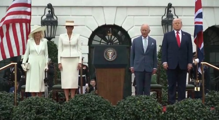 ट्रंप ने किंग चार्ल्स-तृतीय और क्वीन कैमिला का व्हाइट हाउस में स्वागत किया