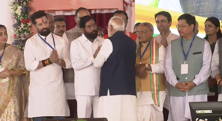 पश्चिम बंगाल शपथ ग्रहण समारोह में पीएम मोदी ने एकनाथ शिंदे से पूछी कुशलक्षेम, हेलीकॉप्टर की हुई थी आपातलैंडिंग