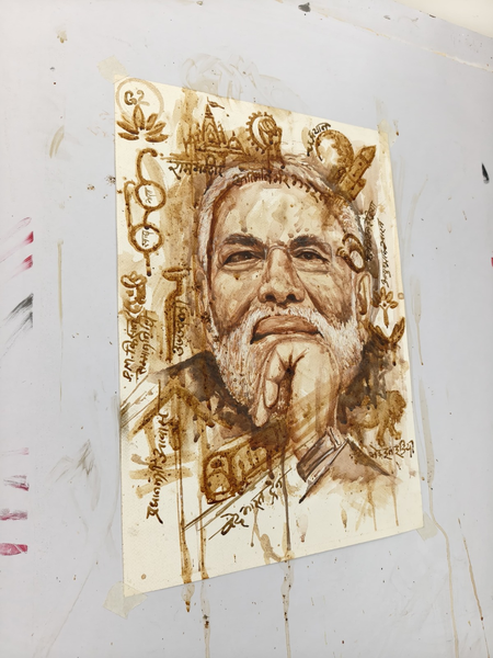 Unique art by young Neemuch artist: PM Modi’s portrait crafted with tea depicts 12 years of achievements