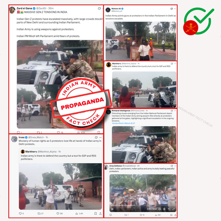 दिल्ली में प्रदर्शनकारियों पर कार्रवाई के लिए बुलाई गई सेना? फैक्ट चेक में सामने आया पाकिस्तान कनेक्शन दिल्ली में प्रदर्शनकारियों पर कार्रवाई के लिए बुलाई गई सेना? फैक्ट चेक में सामने आया पाकिस्तान कनेक्शन
