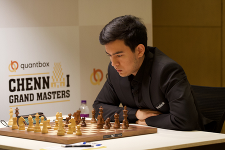 Arjun Erigaisi beats world champion Gukesh with black to jump to joint lead after the fifth round of Chennai Grand Masters 2026 in Chennai on Monday. Photo credit: TNCA