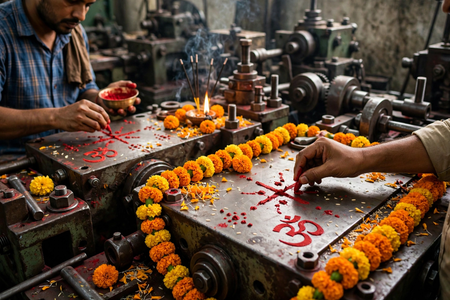 विश्वकर्मा पूजा पर मशीनों पर स्वस्तिक बनाना क्यों है जरूरी? जानें ॐ और शुभ-लाभ लिखने की मान्यता विश्वकर्मा पूजा पर मशीनों पर स्वस्तिक बनाना क्यों है जरूरी? जानें ॐ और शुभ-लाभ लिखने की मान्यता