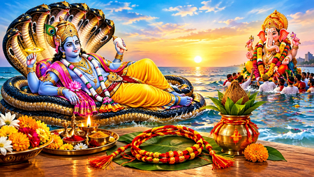 समुद्र मंथन से जुड़ी है अनंत चतुर्दशी की कथा, निभाई जाती है भगवान को खोजने की रस्म समुद्र मंथन से जुड़ी है अनंत चतुर्दशी की कथा, निभाई जाती है भगवान को खोजने की रस्म