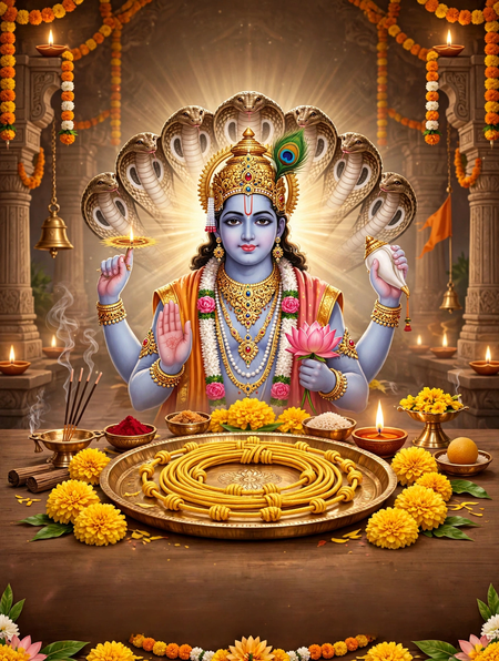 अनंत चतुर्दशी  समुद्र मंथन से जुड़ी है कथा, बांधा जाता है 14 गांठों वाला सूत्र    