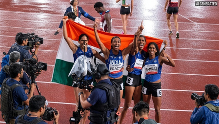 एशियान गेम्स भारत की बेटियों ने लहराया तिरंगा, 4x400 मीटर रिले में जीता गोल्ड, विथ्या ने लगाई हैट्रिक एशियान गेम्स भारत की बेटियों ने लहराया तिरंगा, 4x400 मीटर रिले में जीता गोल्ड, विथ्या ने लगाई हैट्रिक