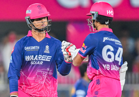 आईपीएल 2026 बारिश से प्रभावित मैच में चमके जायसवाल-सूर्यवंशी, आरआर ने 27 रन से एमआई को हराया