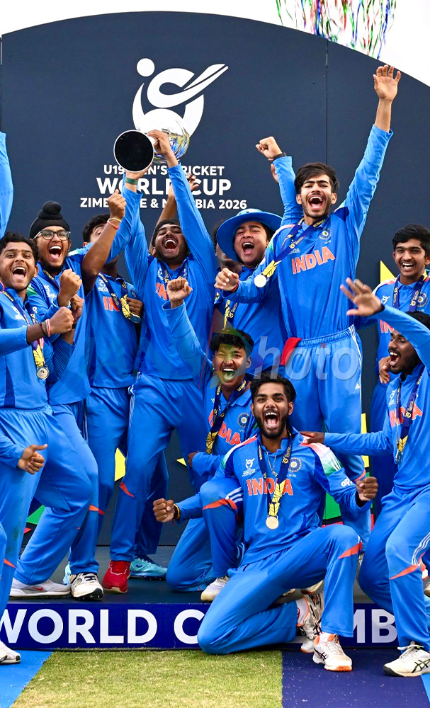 India U-19 players celebrate ICC U-19 World Cup 2026 win
