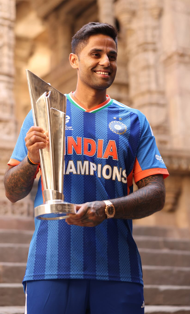 Suryakumar Yadav poses with ICC Men’s T20 World Cup trophy